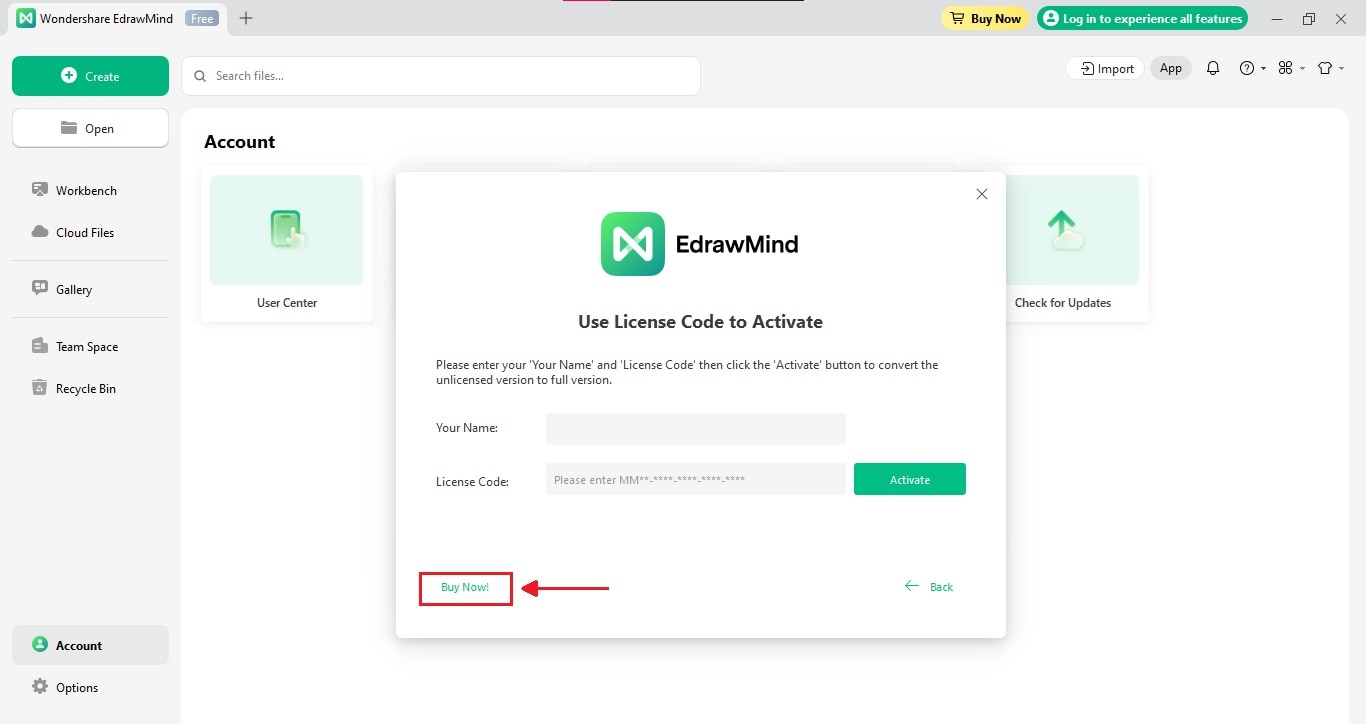 edrawmind input license code dialogue box