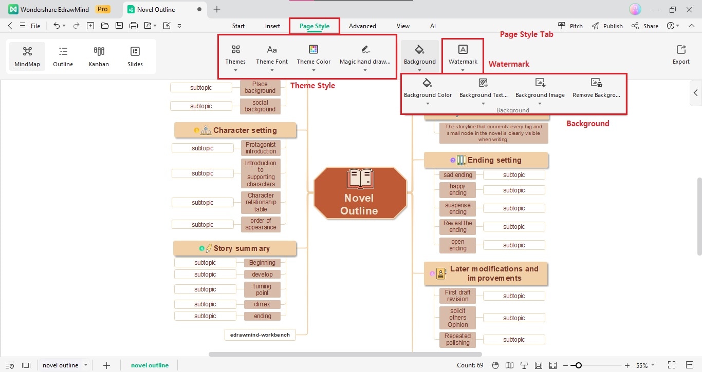 edrawmind page style tab and groups