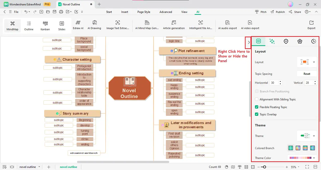 Navigating the Right Side Panel in EdrawMind