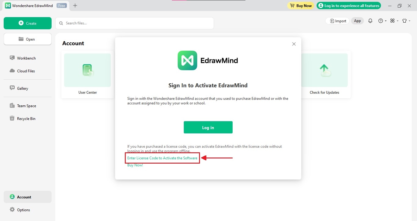 edrawmind sign in activation dialogue box