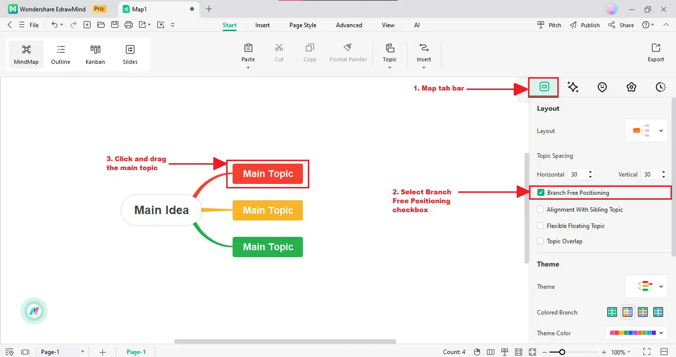 change branch position in the canvas