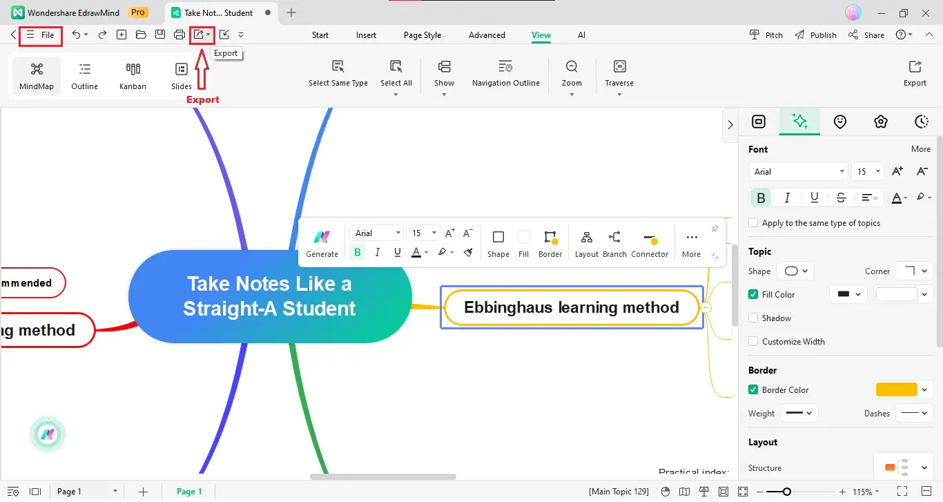 edrawmind export in quick access toolbar