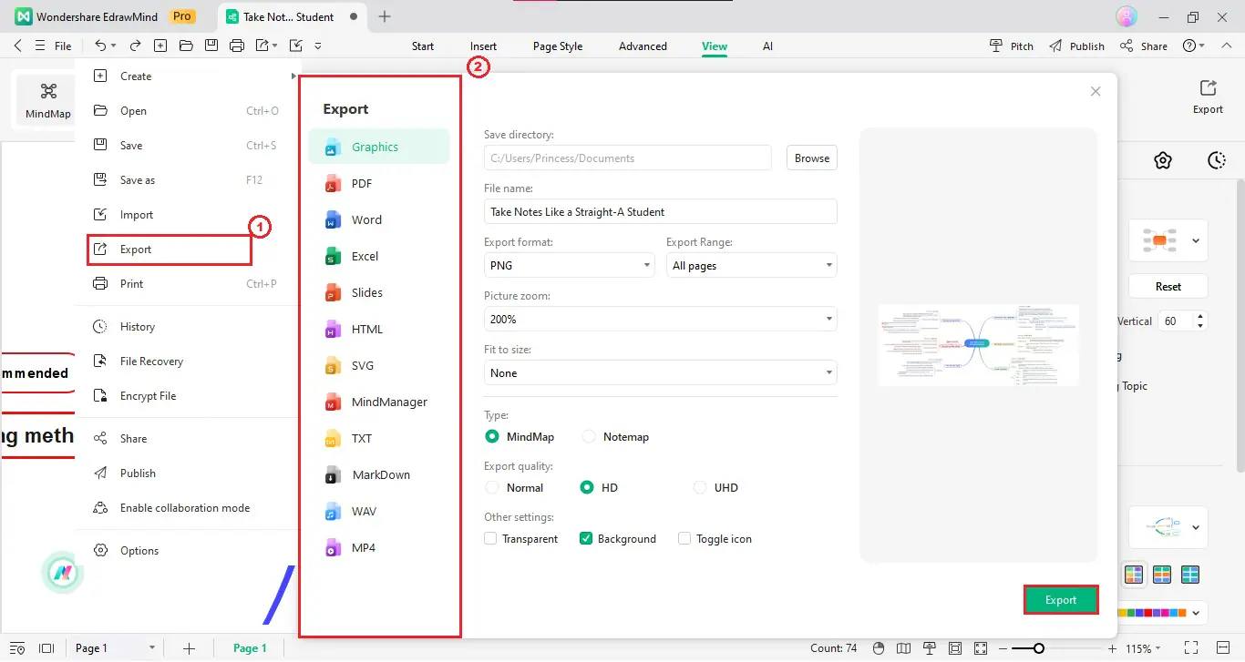 edrawmind export file format and settings