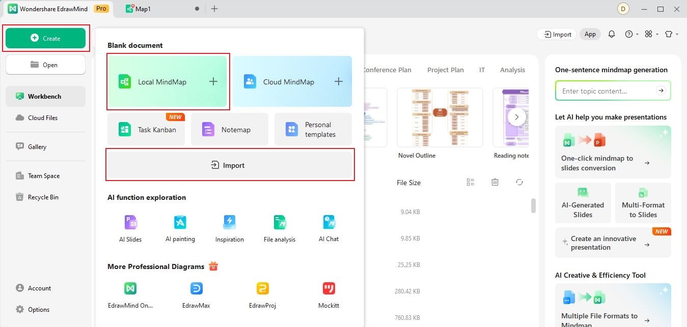 edrawmind opening or creating a project