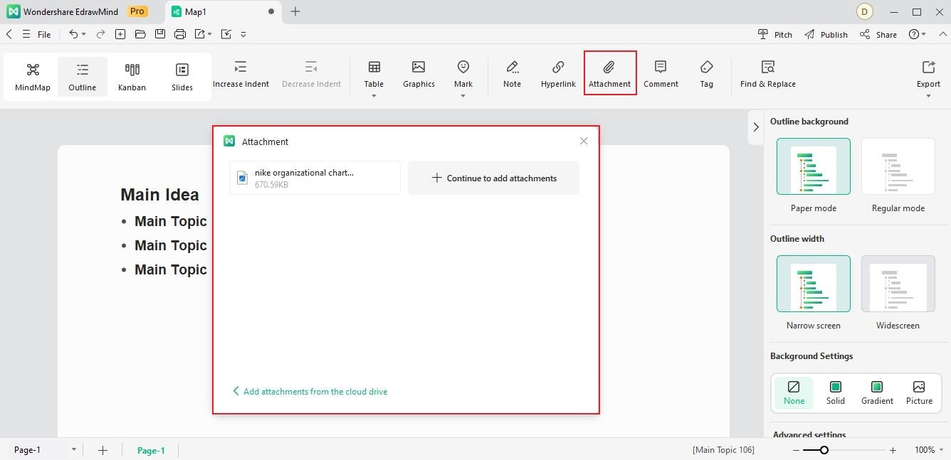 adding attachment on outline mode