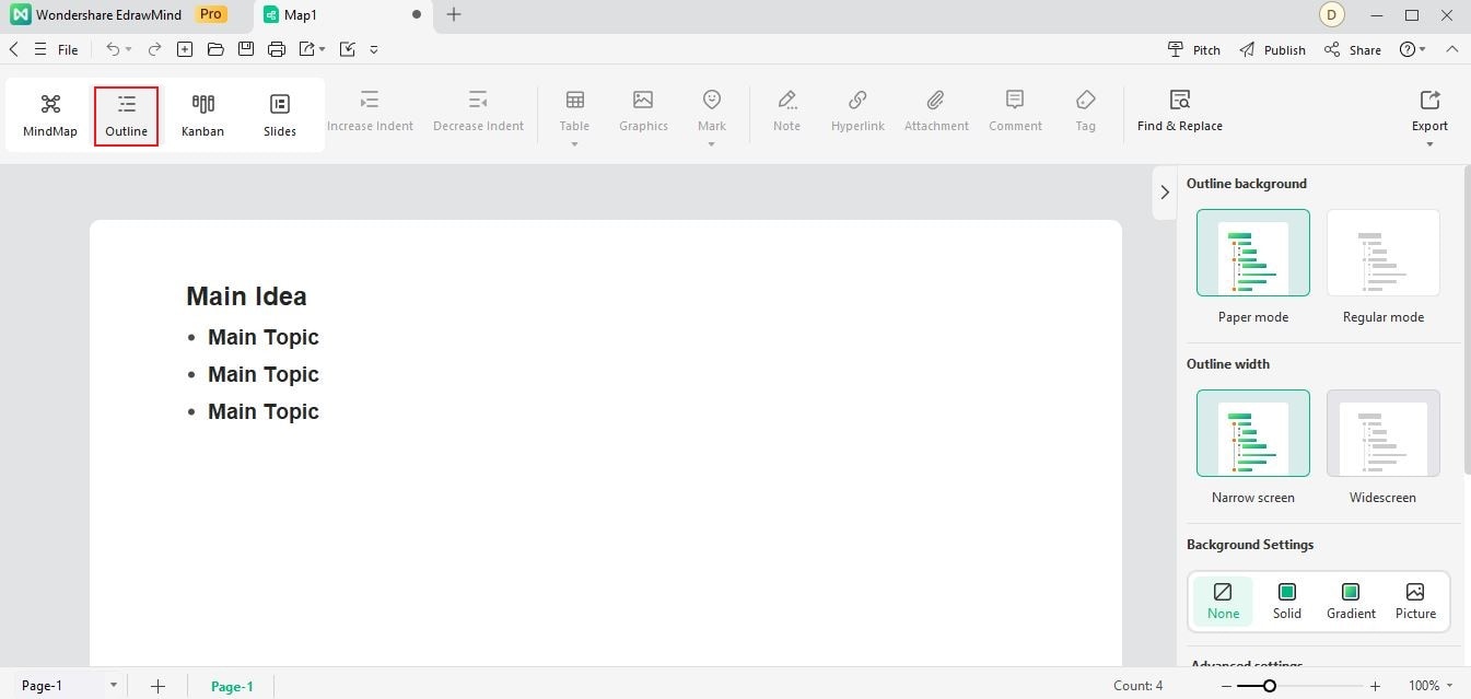 Outline Mode in Edrawmind