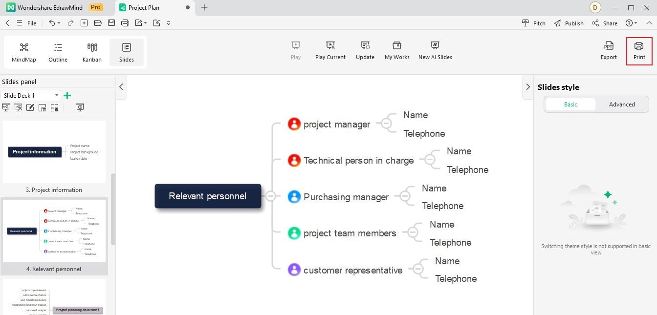 printing your slide presentations section