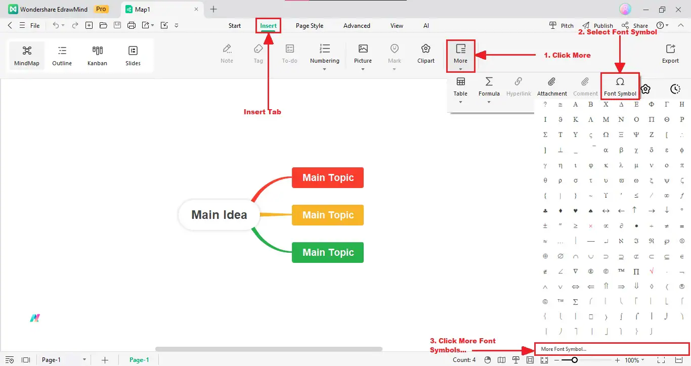 steps to open more font symbols