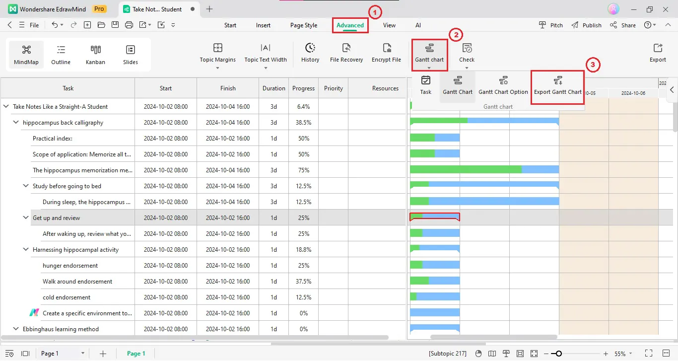 edrawmind export gantt chart as pdf