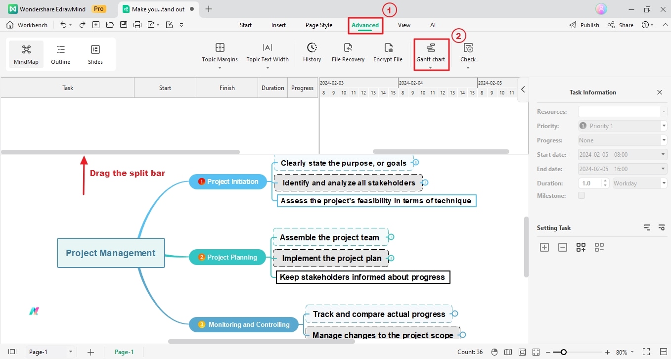 edrawmind open gantt chart view