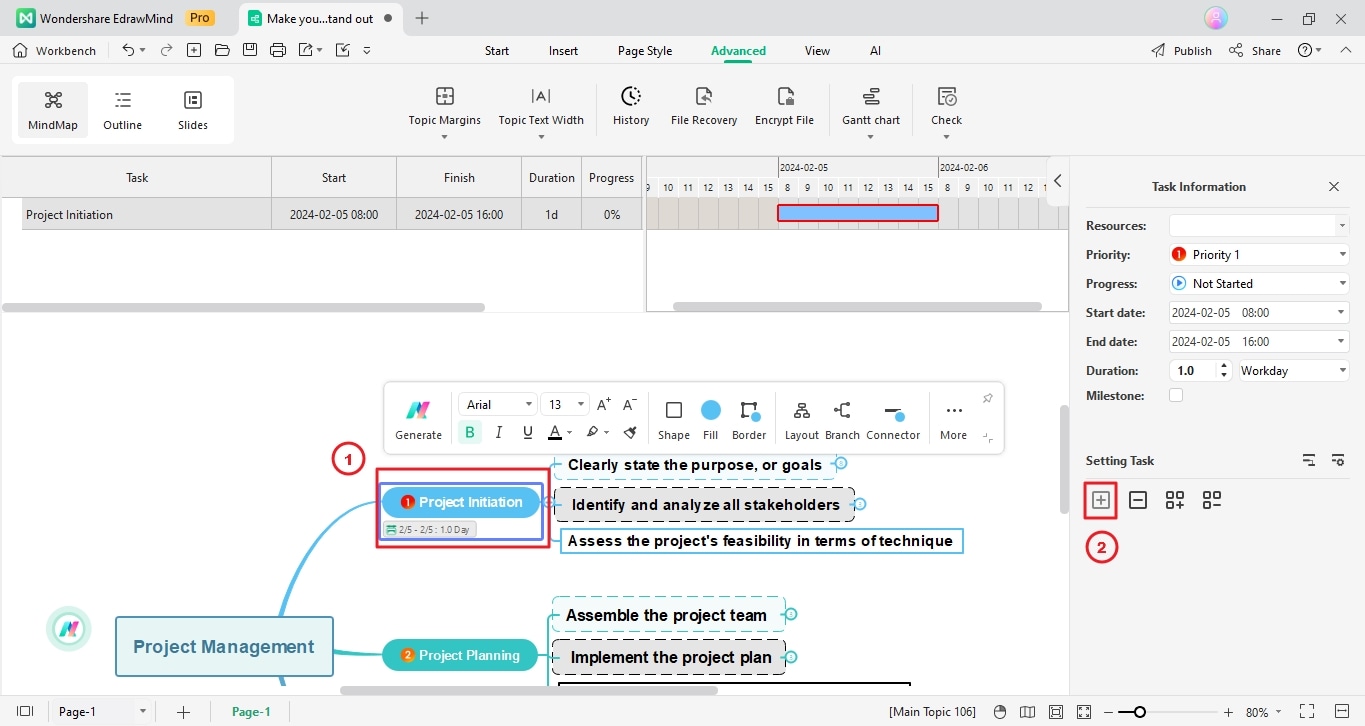 add chosen task to gantt chart