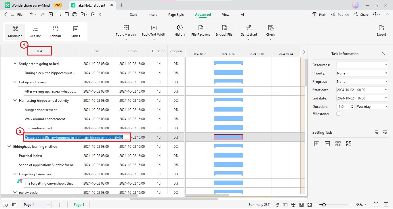 edrawmind renaming task in gantt chart