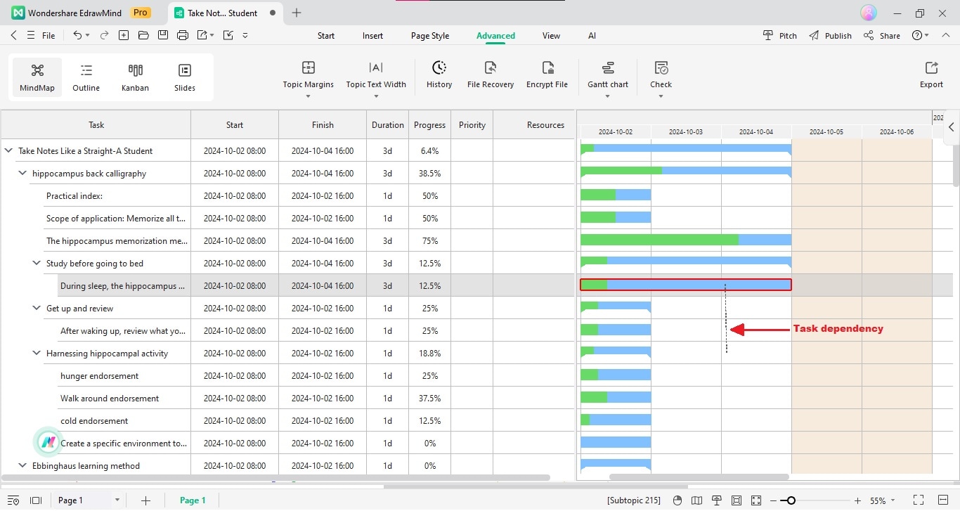 edrawmind gantt chart add task dependencies