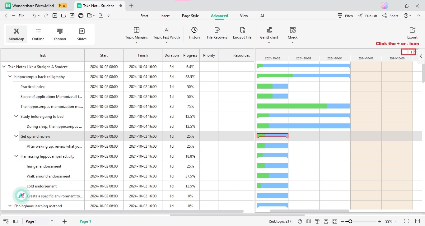 edrawmind change gantt chart time unit