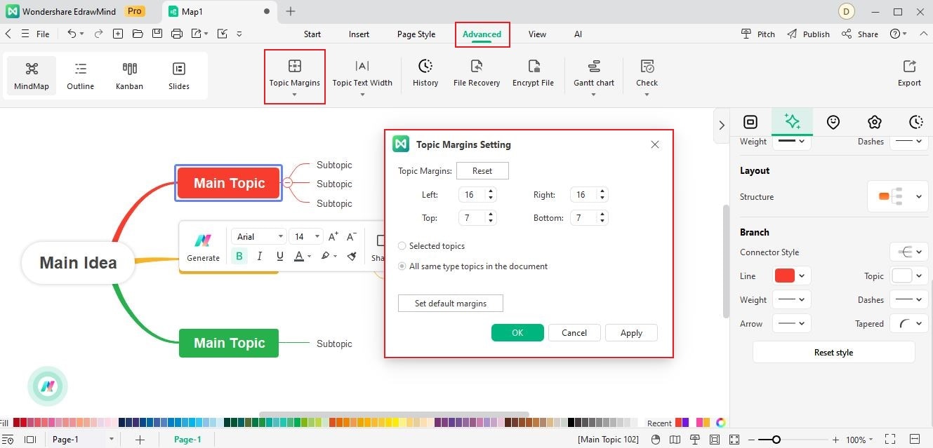 edrawmind topic margins