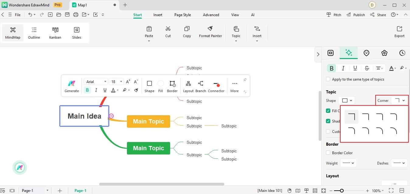 edrawmind change corner style