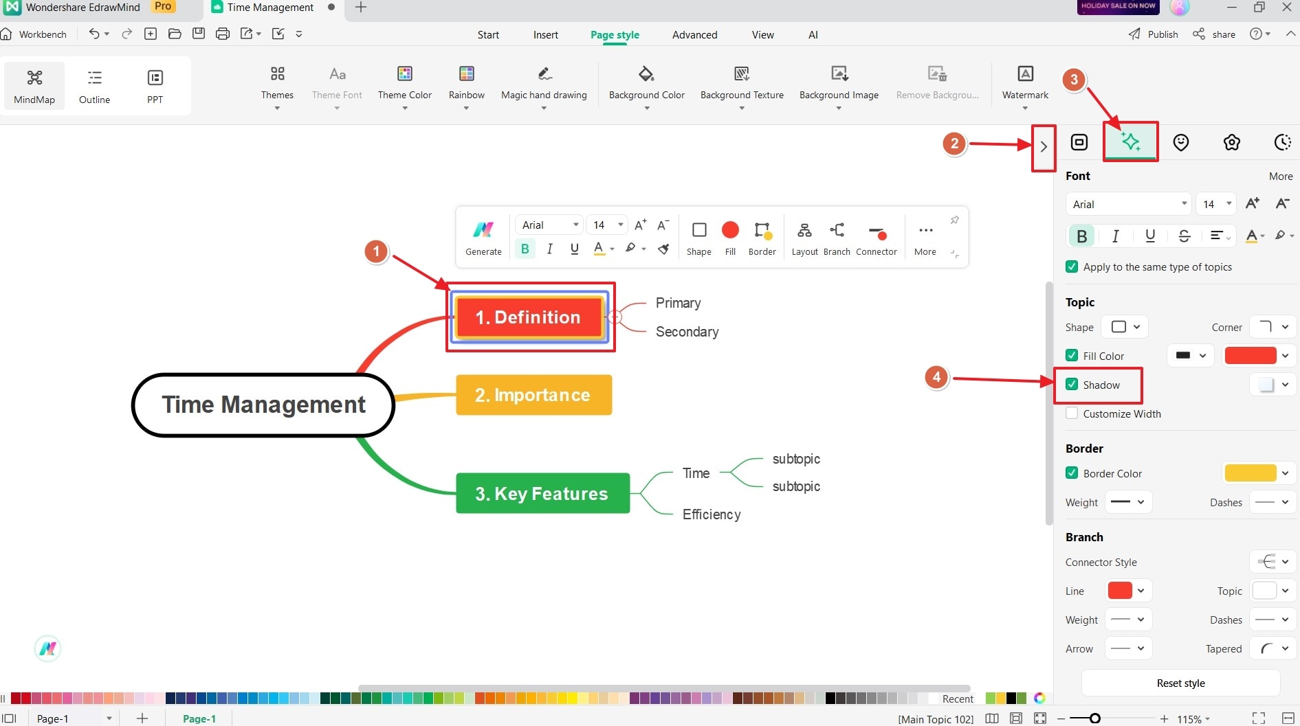 edrawmind customize theme shadow color