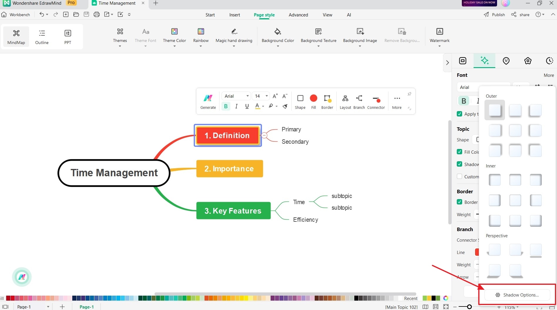 edrawmind shadow options setting