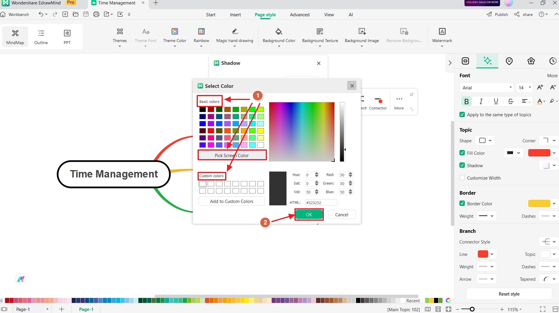 three ways of setting topic shadow colors