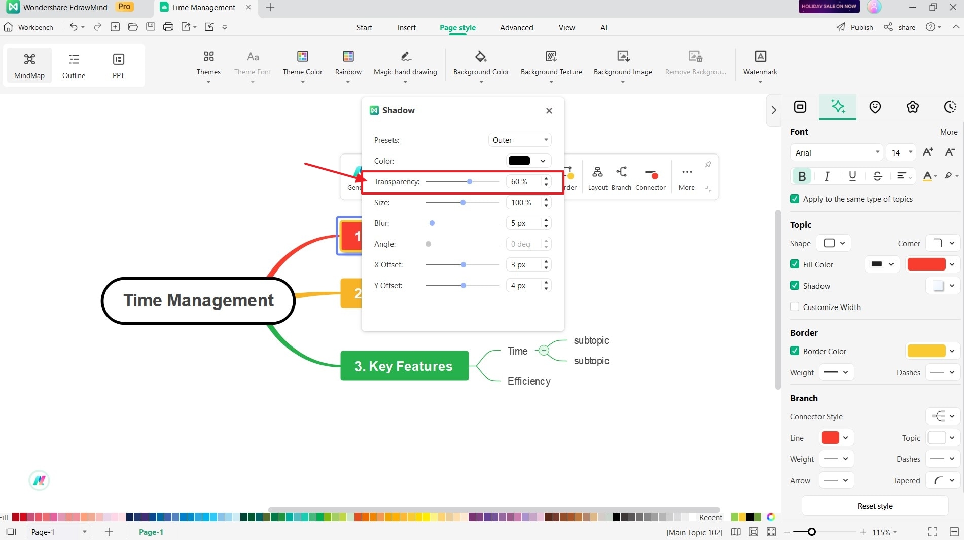 edrawmind change shadow transparency