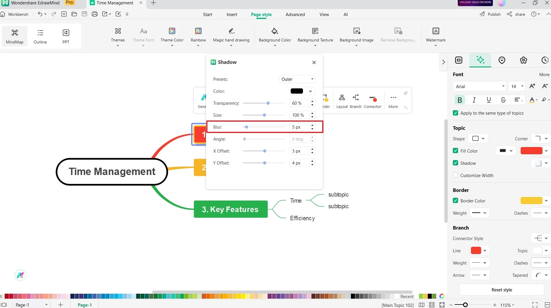 edrawmind change shadow blur