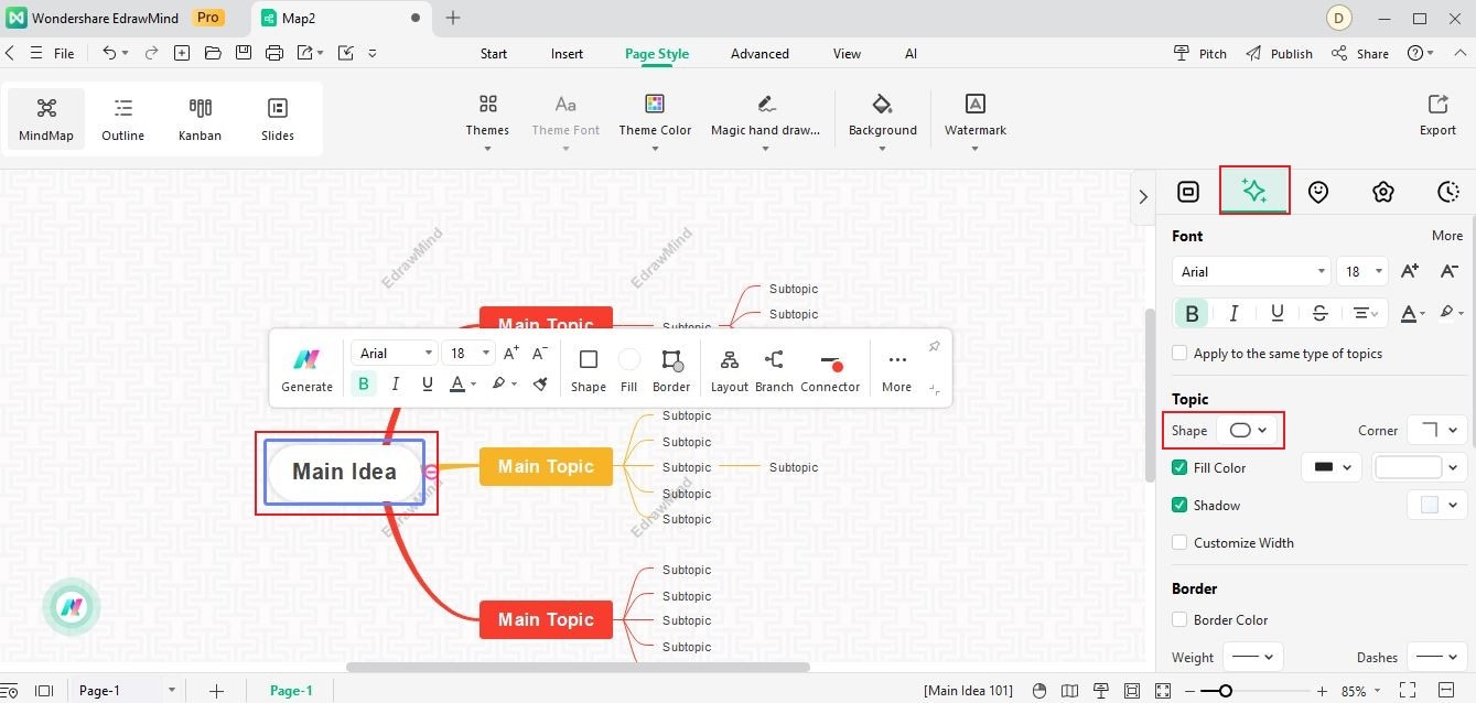 edrawmind change the shape of topic