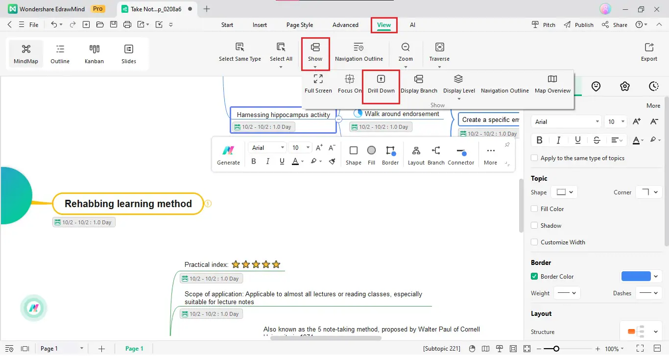 edrawmind drill down the main topic