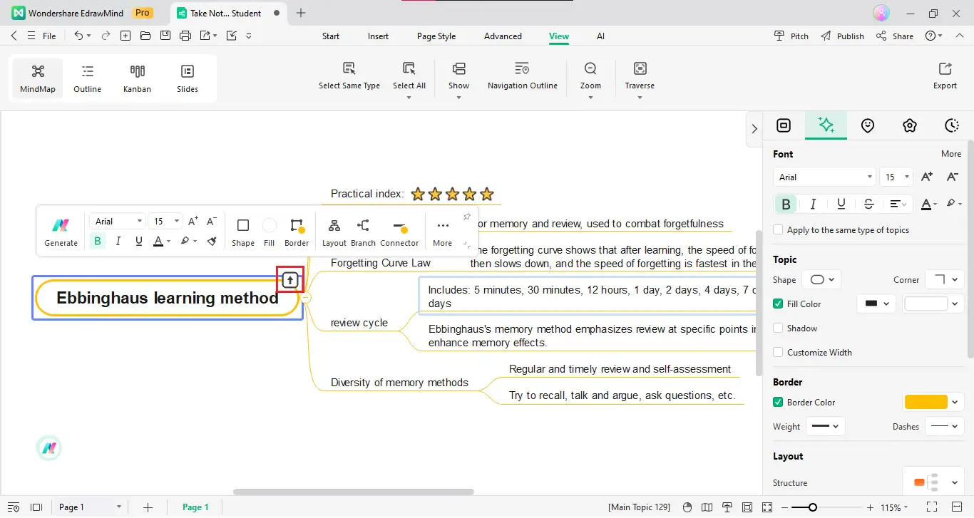 edrawmind drill up the main topic