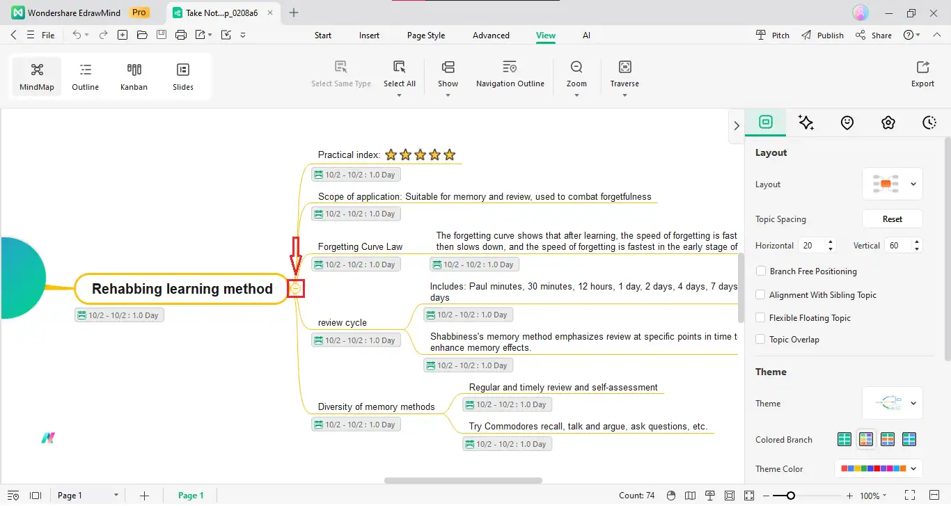 edrawmind fold subtopics to hide