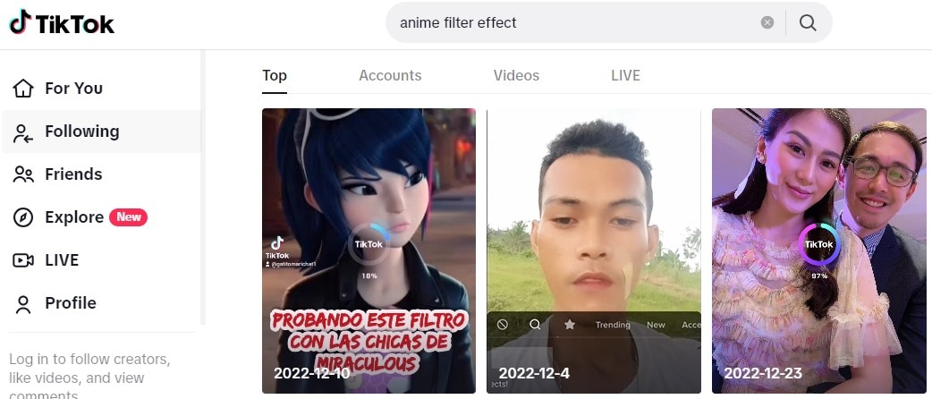 tiktok anime filter online