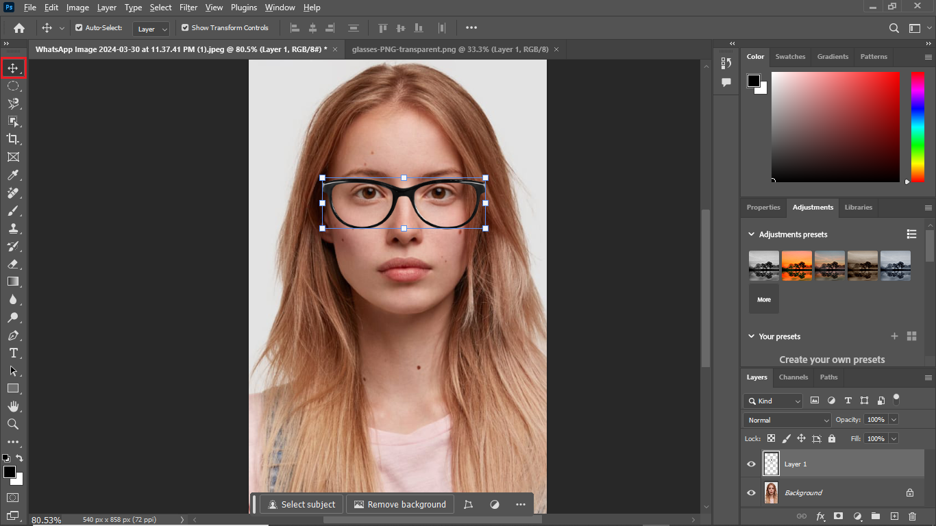 paste glasses over the image