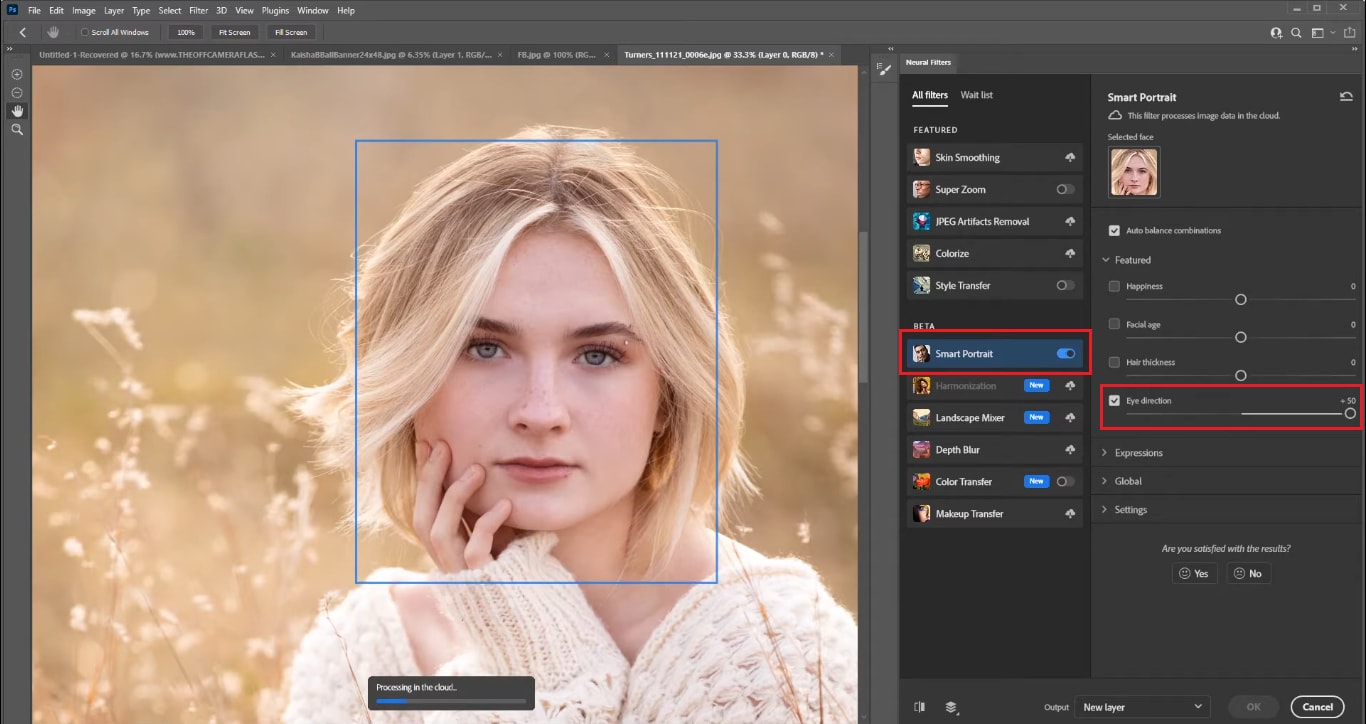 change eye direction under the smart portrait