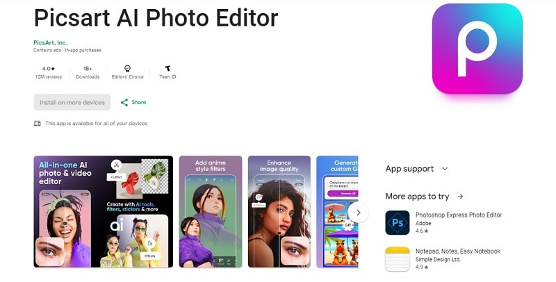PicsArt face editing app