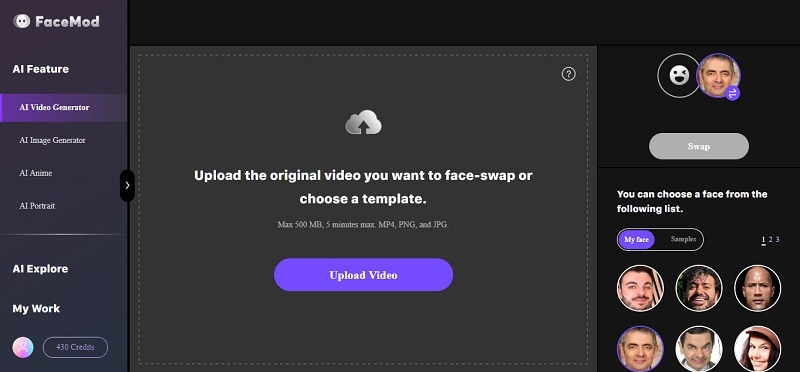 upload video for face swap