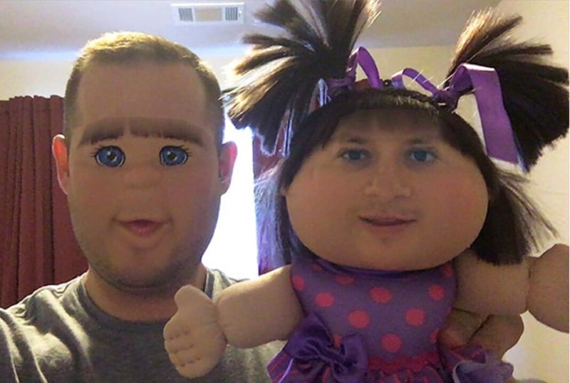 man and doll face swap