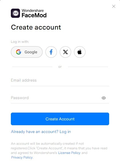 FaceHub create account