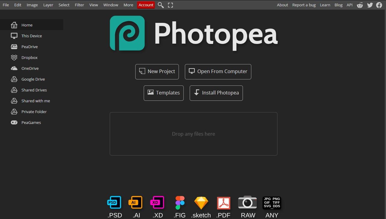 photopea main interface