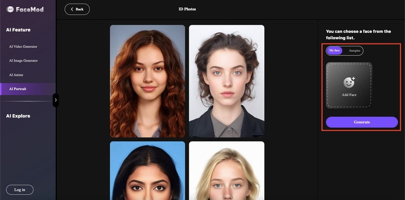 FaceHub generate portrait now
