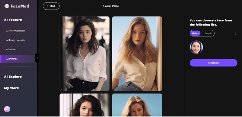 FaceHub casual photo menus