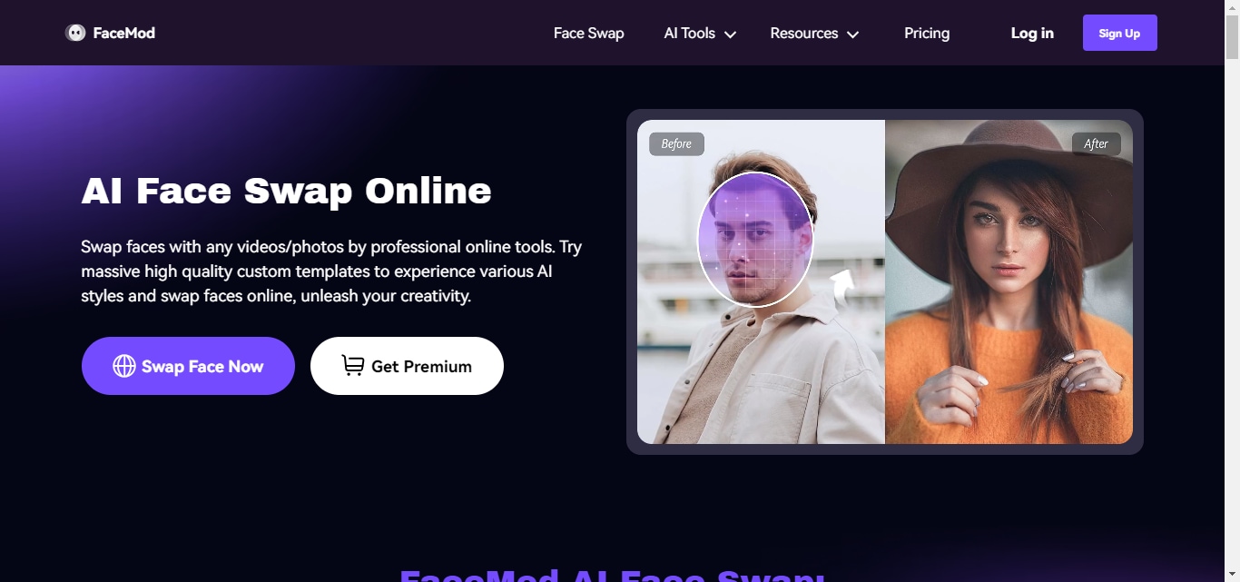 homepage of FaceHub online tool.