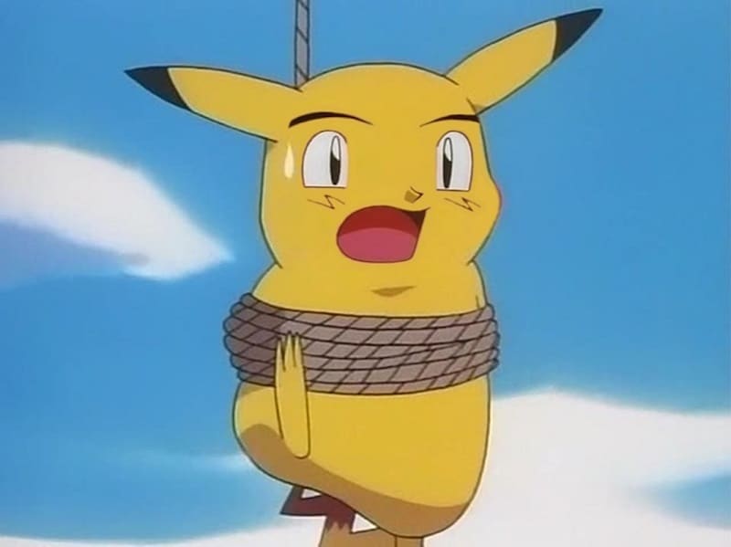 pikachu ash face tied up