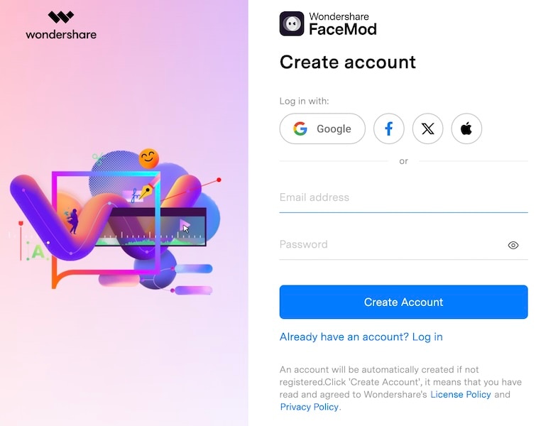 create FaceHub account or login