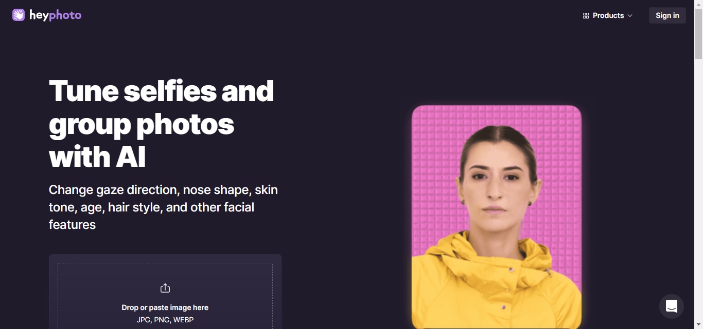 homepage of hey photo facial expression changer.