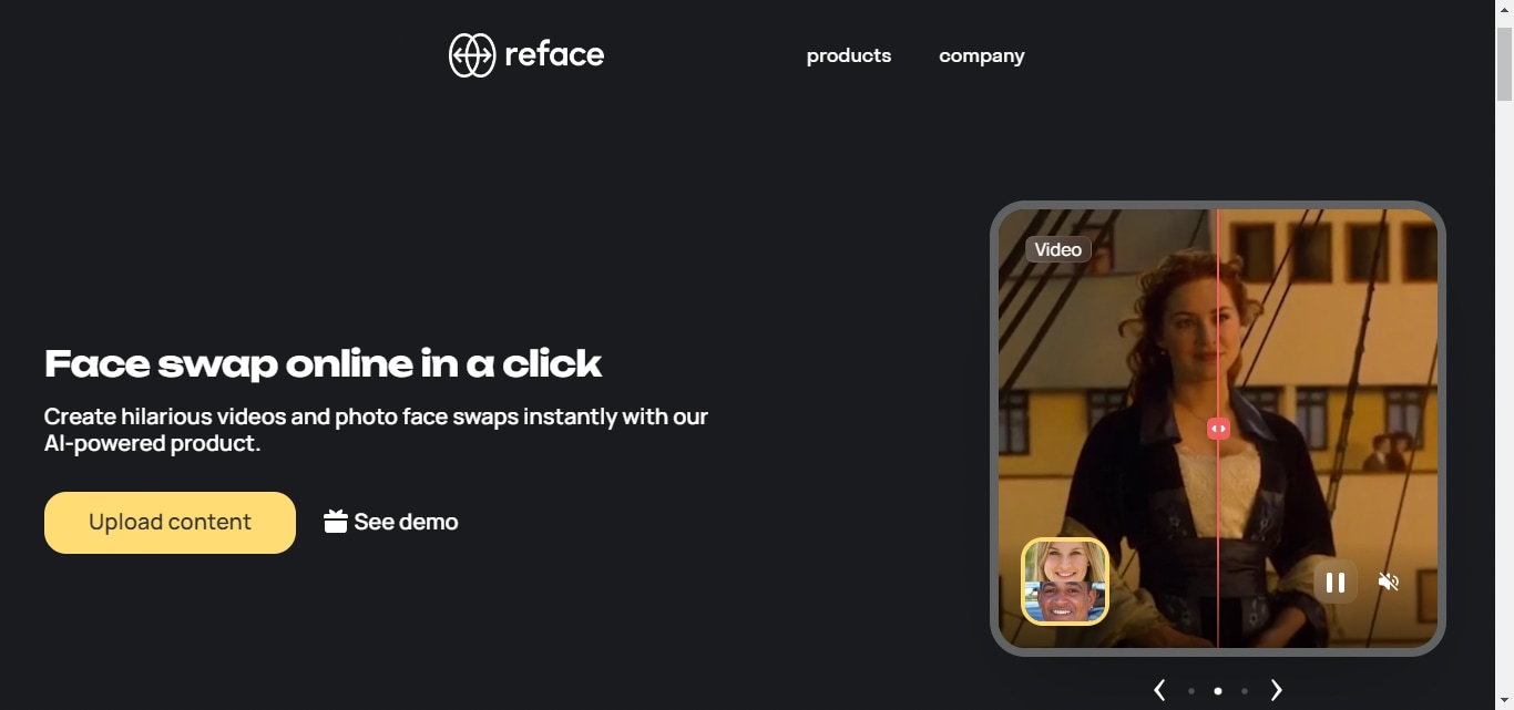 homepage of reface.ai tool.
