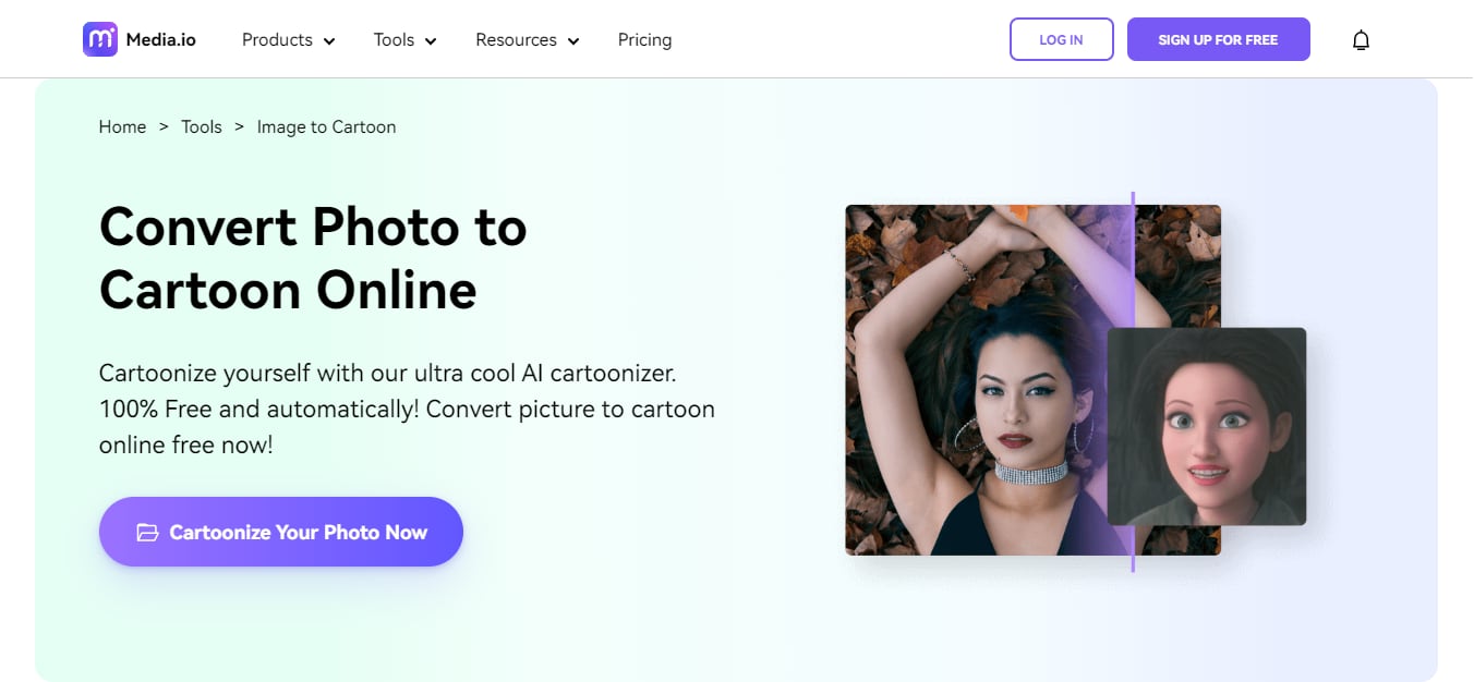 media.io cartoon converter webpage interface