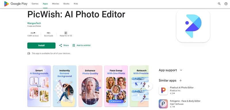 picwish ai photo editor on google play stores