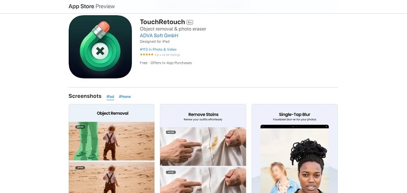 touchretouch on apple stores