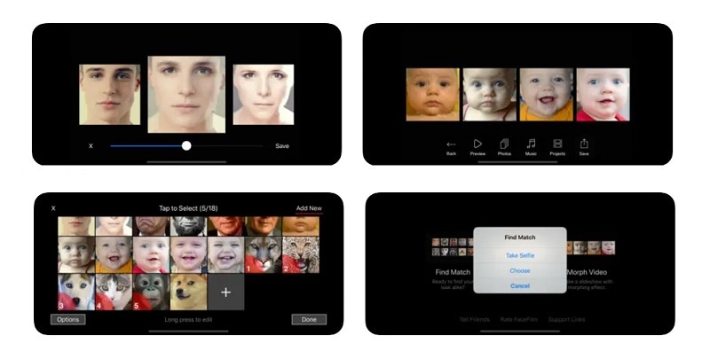 facefilm’s interface on ipad