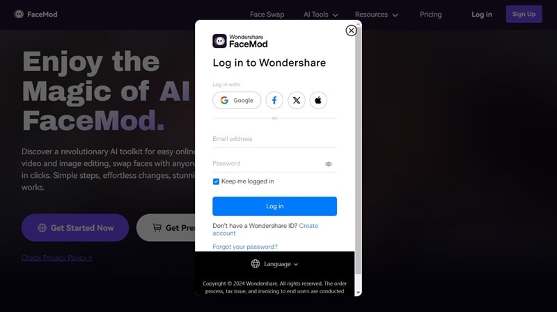 login page on FaceHub