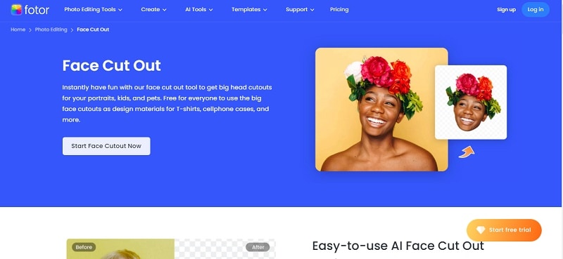 fotor face cut out website homepage